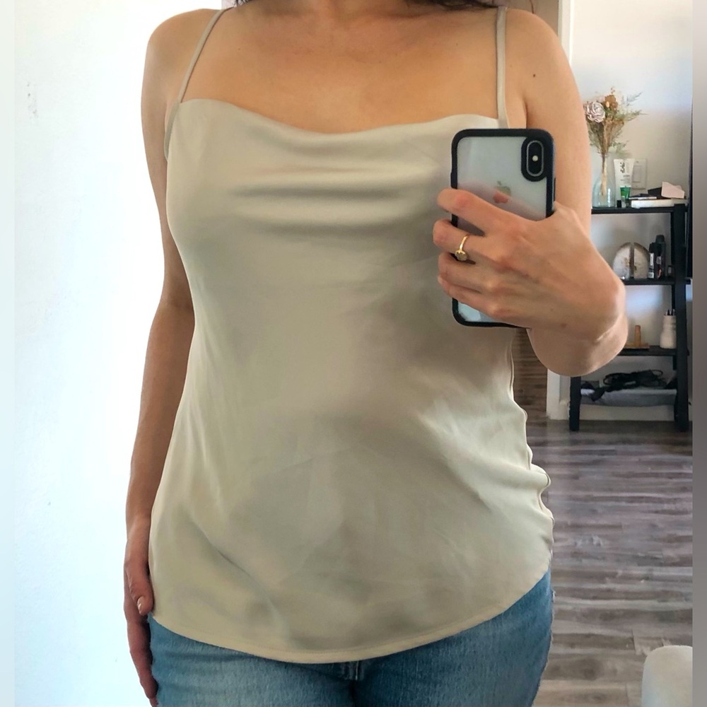 Taupe Beige Nude Tank Camisole Satin Drape Neck Spaghetti Strap Express S